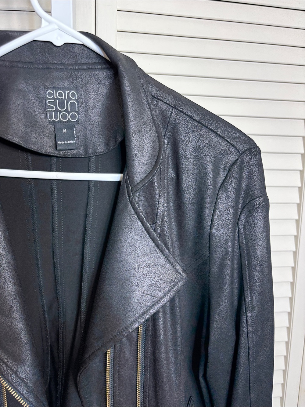 Clara Sunwoo Liquid Faux Leather Jacket with Double Zip Medium - Picture 7 of 16
